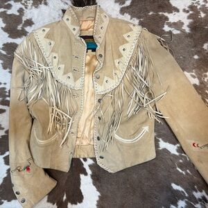 PIONEER Tan Leather Fringe Jacket size M 10
